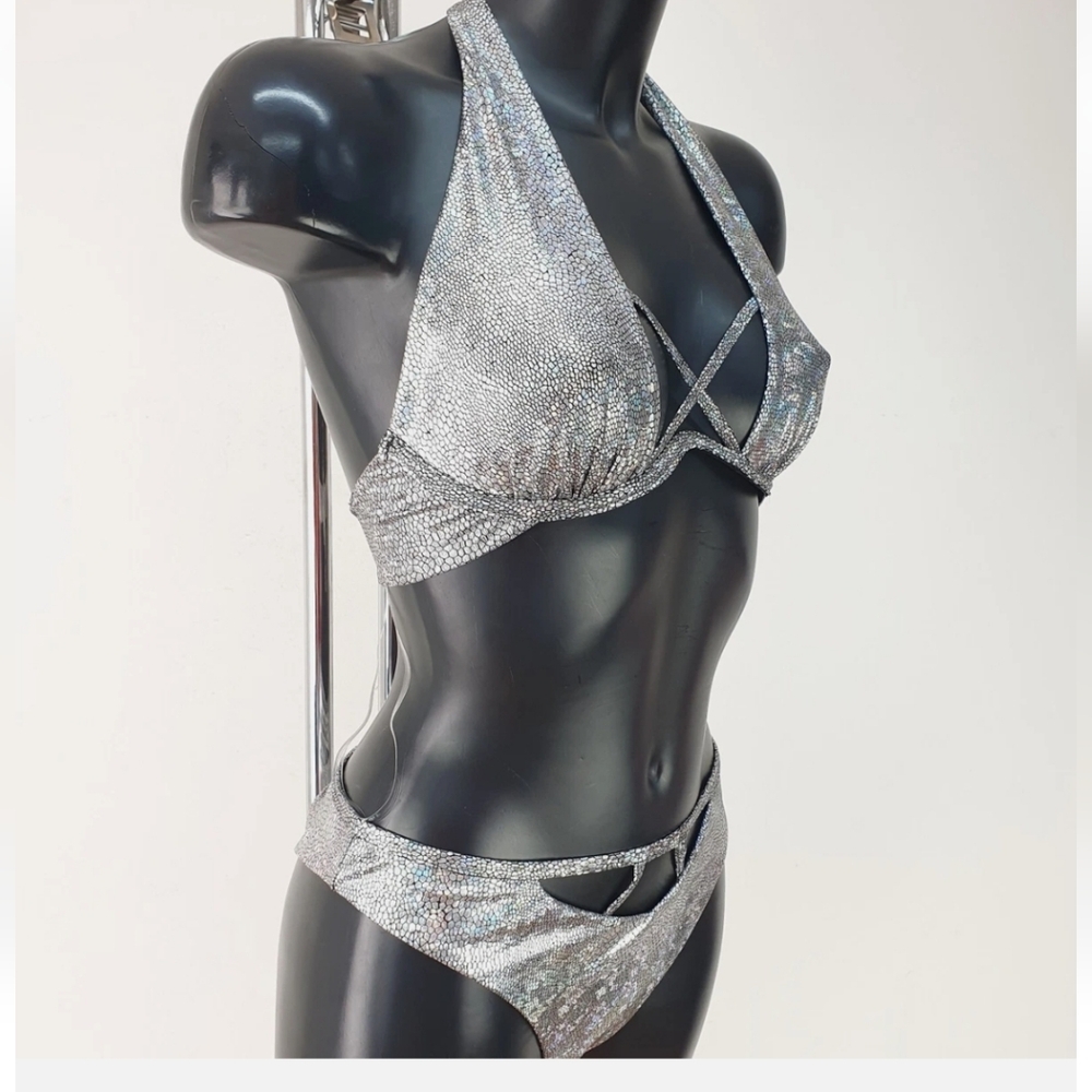 NWT Ann Summers Tropical Glitz Bikini Silver halter top & bottom - Picture 7 of 8